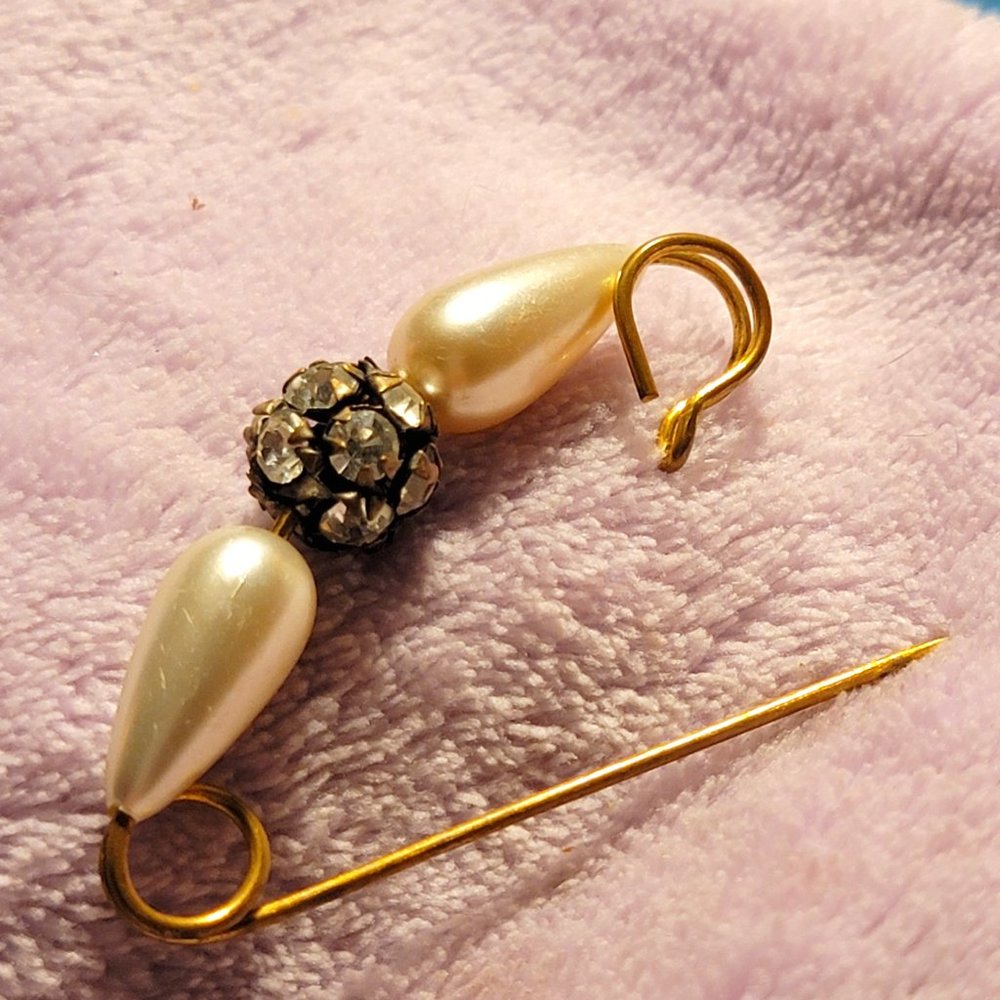 2-inch Vintage Pearl and studded bead Safety Pin Closure Brooch